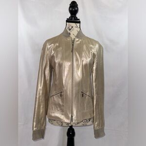 MUST HAVE (EUC): Lafayette 148 Stunning Champagne Gold Leather blazer/bomber